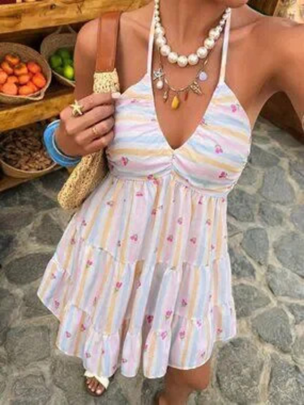ZARA Multicolor Boho Women's Casual Sleeveless V-Neck A-Line Short Dress